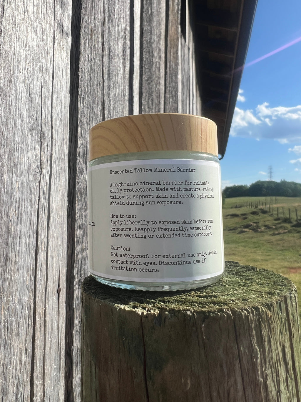 Sun Slayer Mineral Tallow Sun Balm directions and caution label