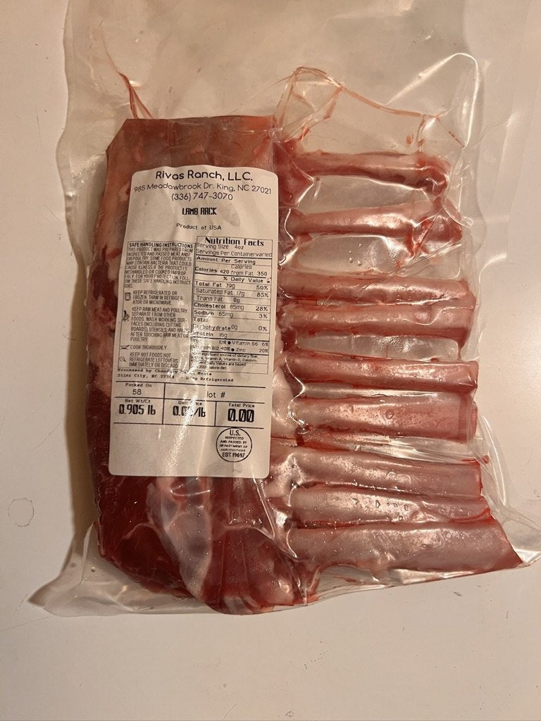 Rivas Ranch labeled lamb or goat rack pack